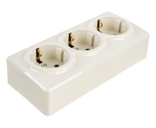 Розетка ЭРА 11-2209-02 3х2P E Schuko со шторками, 16A-250В, IP20, ОУ, Эксперт, сл.кость Б0020704 – изображение 2