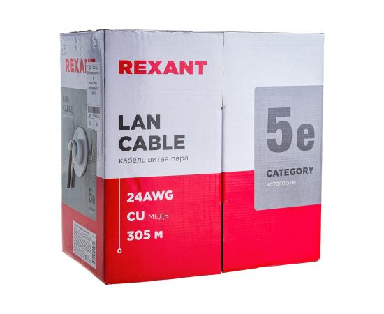 Кабель REXANT витая пара, UTP 2PR 24AWG, CAT5e, STRANDED, бухта 305м 01-0026 – изображение 2