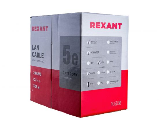 Кабель REXANT витая пара, UTP 2PR 24AWG, CAT5e, STRANDED, бухта 305м 01-0026 – изображение 3