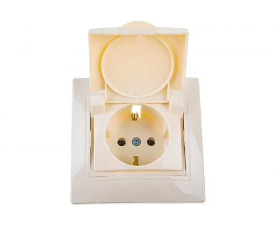 Одноместная розетка АБК-СИЛА с заземляющим контактом и защитной крышкой 16А 220В "ПАНДОРА" слоновая кость 5401422 – изображение 3