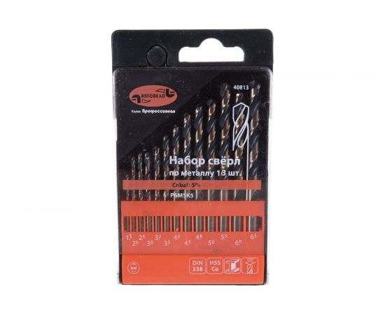 Набор сверл по металлу Р6М5К5 1.5-6.5 мм, 13 шт. пласт/ф Professional АвтоDело 40813 14575 – изображение 4