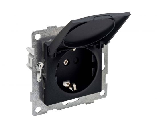 Розетка GUSI ELECTRIC Ugra МЕХ 1-ой с/з с з/ш и крышкой, СУ, 16А, 250В, графит С11Р91-010 – изображение 4