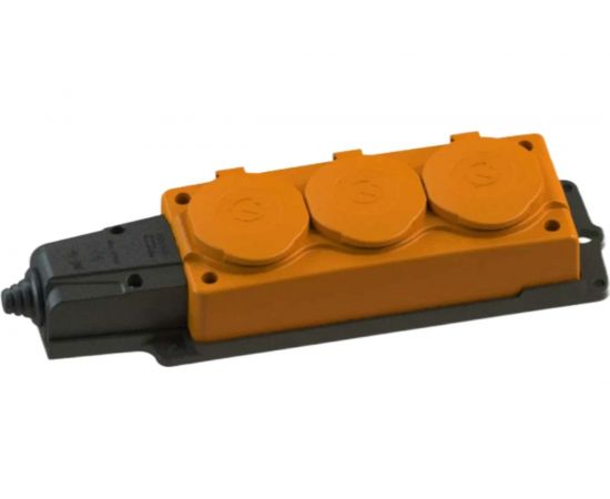Штепсельная колодка NE-AD 3-гнезда с крышкой, с заземлением, 16А, IP54 каучук, Оранжевый 4113 