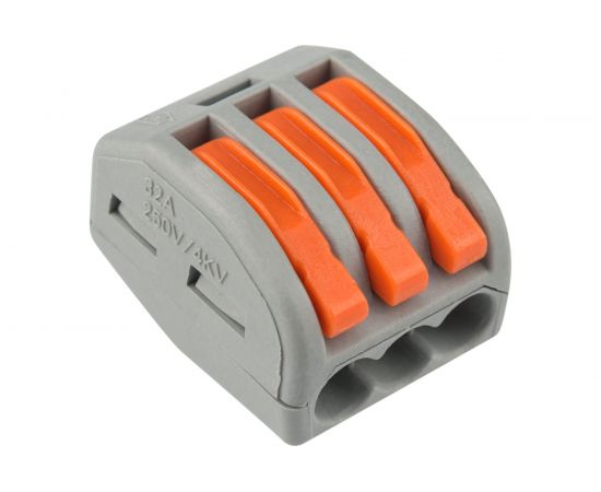 Соединительная 3-проводная клемма REXANT с рычажком 0.08-4 мм2 серая 20 шт 07-5253-4-20 – изображение 2