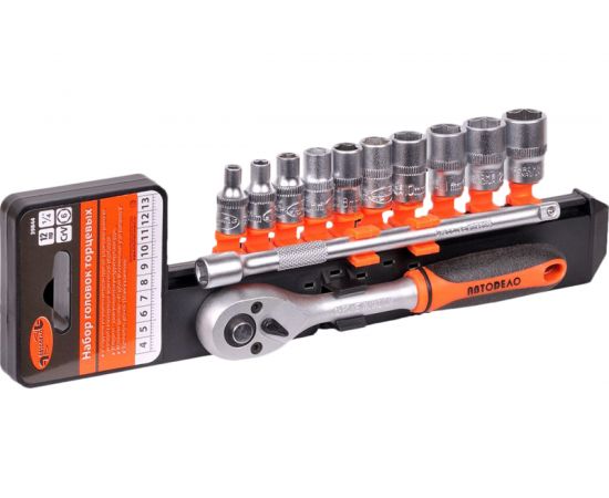 Набор торцевых головок АвтоDело 1/4" DR 12 предметов холдер 39844 14565 – изображение 3