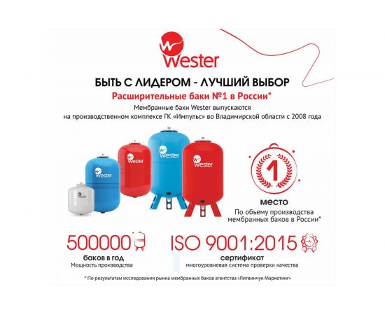 Мембранный бак для отопления Wester WRV 300 top 0-14-0190 – изображение 5
