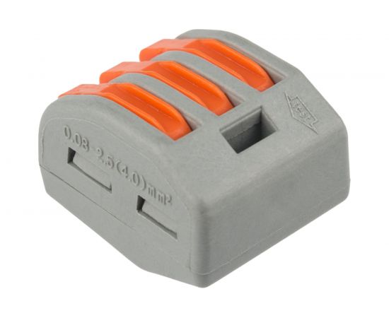 Соединительная 3-проводная клемма REXANT с рычажком 0.08-4 мм2 серая 20 шт 07-5253-4-20 – изображение 6