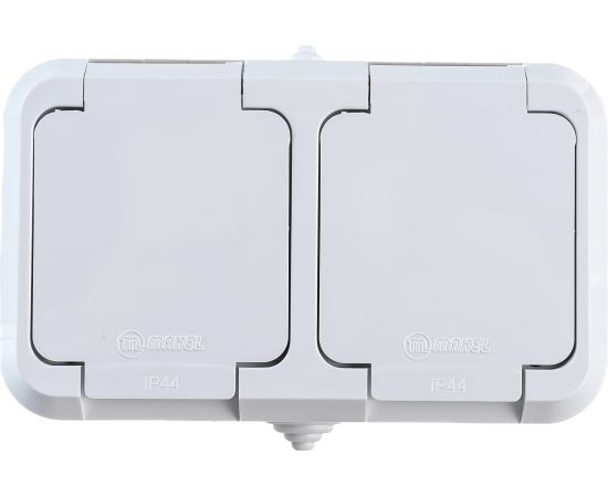 2-ая розетка с крышкой MAKEL герметичная, белая 18354 