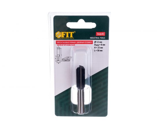 Фреза пазовая (12х20х58 мм; 2 лезвия; хвостовик 8 мм) по дереву FIT IT 36641 