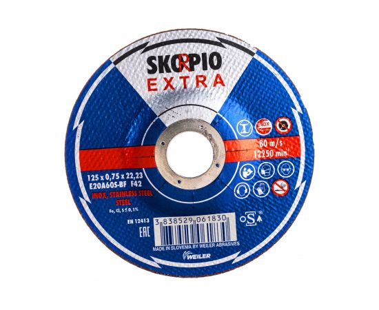 Круг отрезной по нержавеющей стали EXTRA (125х0.75х22.23 мм; E20A60S-BF; F42) SKORPIO 710209 