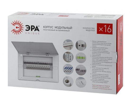 Встраиваемый корпус ЭРА UNIQUE 16 модулей, с белой крышкой, 6/54 Б0046855 – изображение 2