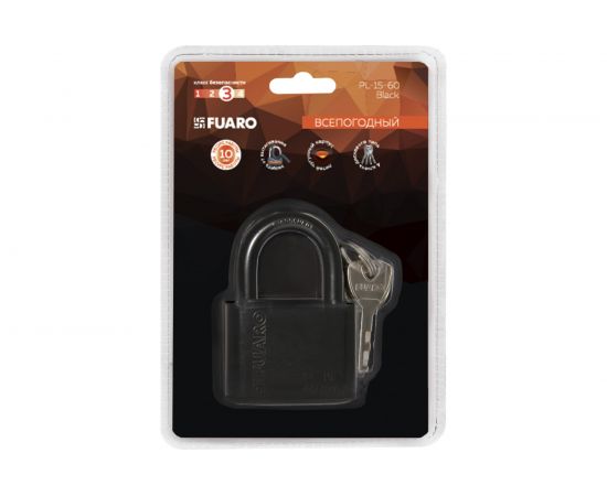 Навесной замок Fuaro PL-15-60 Black диск. 4 кл., блистер 42281 – изображение 2