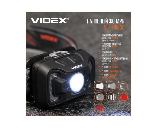 Налобный светодиодный фонарик H025C 310Lm 5000K Videx VLF-H025C – изображение 3