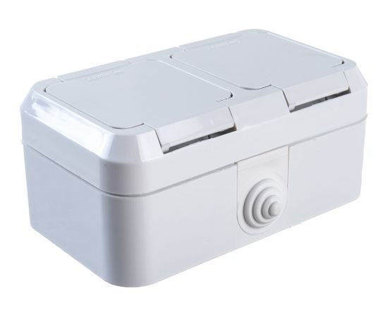 2-ая розетка с крышкой MAKEL герметичная, белая 18354 – изображение 4