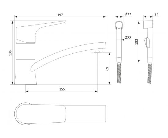 Cмеситель Damixa Origin Bit с поворотным изливом и гигиеническим душем 770230000 – изображение 6