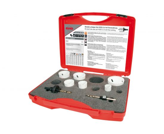 Набор коронок Bi-Metall HSSE-Co8 (6 шт; 22-68 мм; 2 адаптера) RUKO 126302 