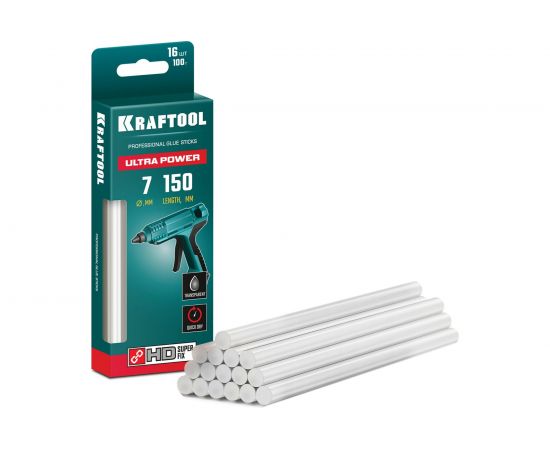 Ультрамощные прозрачные клеевые стержни KRAFTOOL Ultra Power 16 шт, 7x150 мм 06837-16 