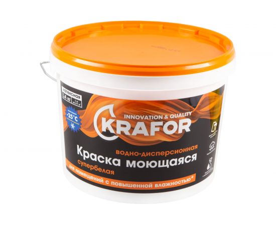 Интерьерная латексная краска Krafor моющаяся Супербелая в/д 14 кг 26958 