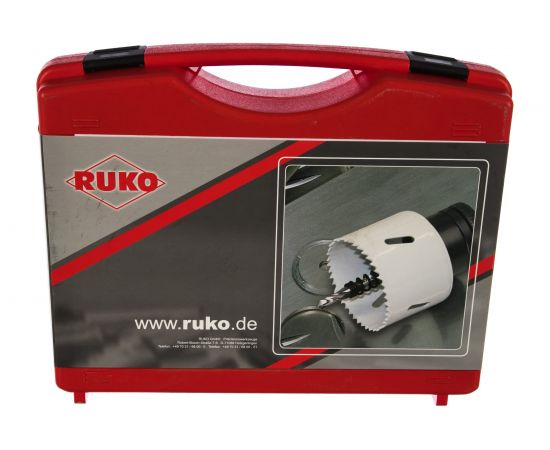 Набор коронок Bi-Metall HSSE-Co8 (6 шт; 22-68 мм; 2 адаптера) RUKO 126302 – изображение 2