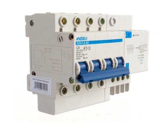 Дифференциаль автомат ANDELI DZ47LE-63 4P 20A 30mA тип AC х-ка С ADL02-011 