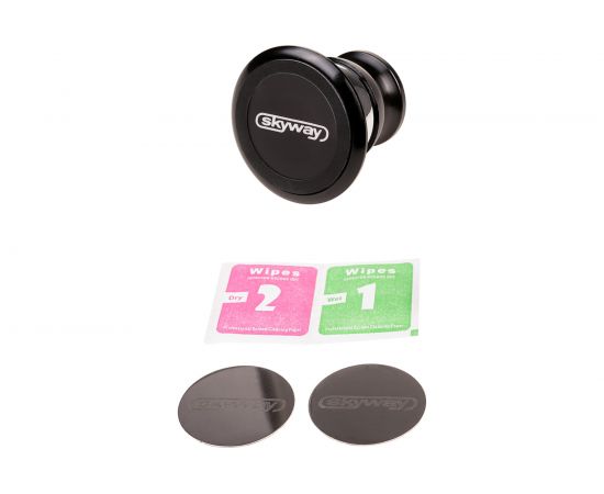 Магнитный держатель телефона на панель SKYWAY металл, круглый, черный S00303008 