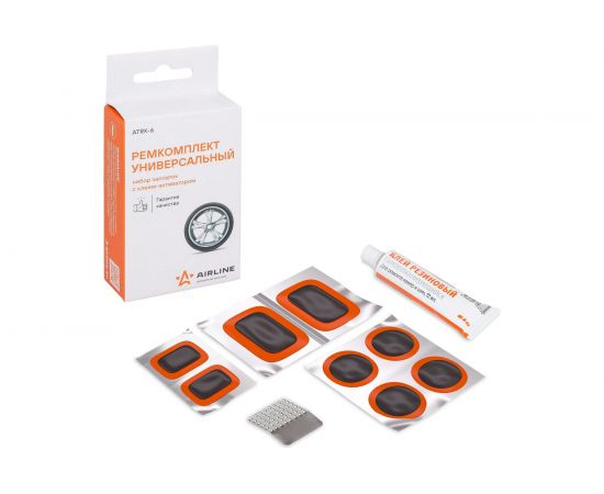 Набор для ремонта камер AIRLINE заплатки 25x25/52x32/35x24 см, н/ж бумага, клей-активатор ATRK-6 – изображение 2
