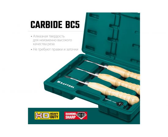 Набор ручных резцов по дереву KRAFTOOL Precision-3 3 шт 18369 – изображение 3