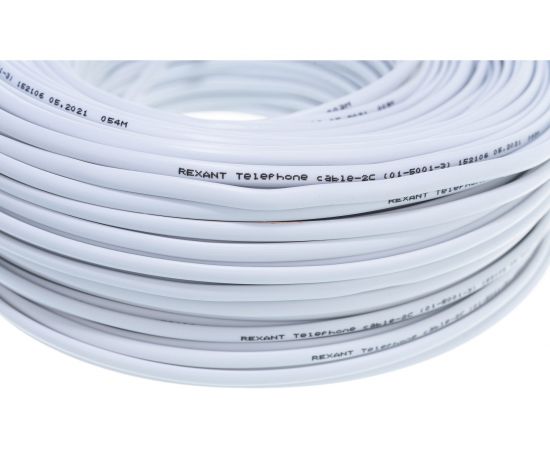 Телефонный кабель REXANT ШТЛП, 2 жилы, CCA, белый, бухта 100м 01-5001-3 – изображение 4