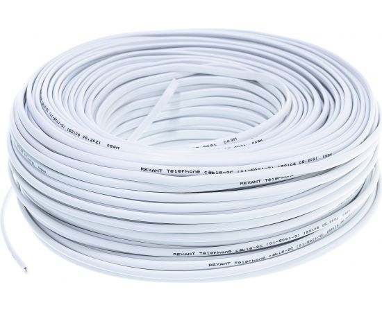 Телефонный кабель REXANT ШТЛП, 2 жилы, CCA, белый, бухта 100м 01-5001-3 – изображение 5