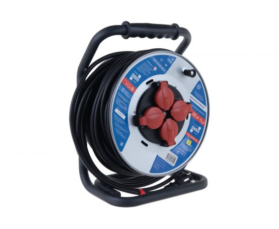 Удлинитель на металлической катушке Power Cube 4 розетки, с заземлением, IP44, 16А, 50м, резина, 3*2,5мм2 PC44803 – изображение 6