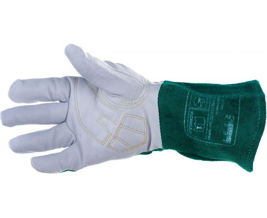 Сварочные краги КЕДР КС-18 УНИВЕРСАЛ TIG бело-зеленые, р-р S 8007390 