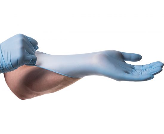 Нитриловые перчатки с текстурированными пальцами Puretech Neutrino 24 см, М, голубые, 50пар G1052 