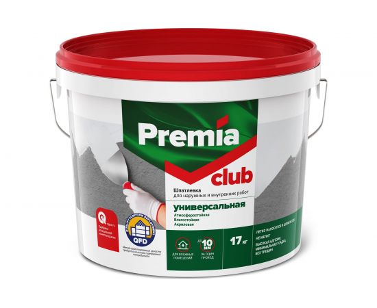 Шпатлевка универсальная для наружных и внутренних работ CLUB 17 кг PREMIA О03937 