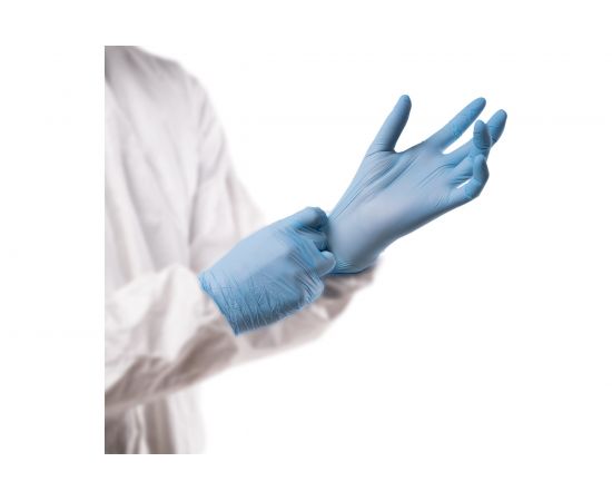 Нитриловые перчатки с текстурированными пальцами Puretech Neutrino 24 см, М, голубые, 50пар G1052 – изображение 2