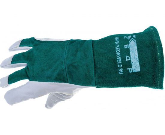 Сварочные краги КЕДР КС-18 УНИВЕРСАЛ TIG бело-зеленые, р-р S 8007390 – изображение 2