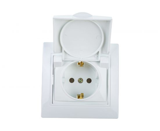 Одноместная розетка АБК-СИЛА с заземляющим контактом и защитной крышкой 16А 220В "ПАНДОРА" белая 5401421 – изображение 3