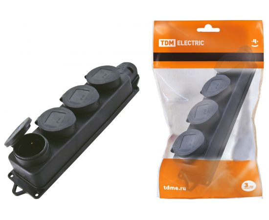Розетка TDM четырехместная с заглушками каучук 2Р+РЕ 16А 250В IP44 SQ0612-0011 