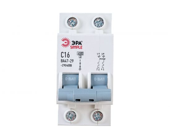 Автоматический выключатель ЭРА SIMPLE ВА 47-29 2P 16А C 4,5кА Б0039229 