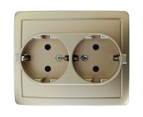 Двойная розетка Simon с заземлением, Schuko, винтовой зажим, 16А, 250В, шампань 1590456-034 