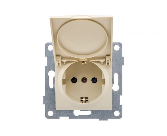Розетка GUSI ELECTRIC Ugra МЕХ 1-ой с/з с з/ш и крышкой, СУ, 16А, 250В, бежевый С11Р91-003 