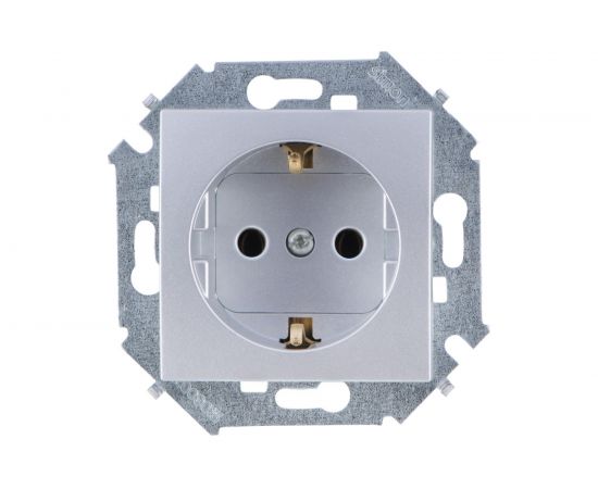 Розетка Simon с заземлением Schuko, 16А 250В, винтовой зажим, алюминий 1591432-033 