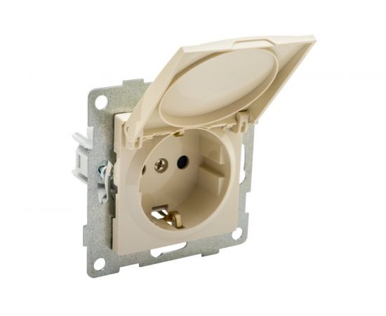 Розетка GUSI ELECTRIC Ugra МЕХ 1-ой с/з с з/ш и крышкой, СУ, 16А, 250В, бежевый С11Р91-003 – изображение 2