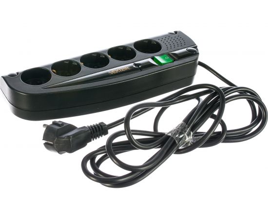 Сетевой фильтр Vektor COM черный 3м 15782 