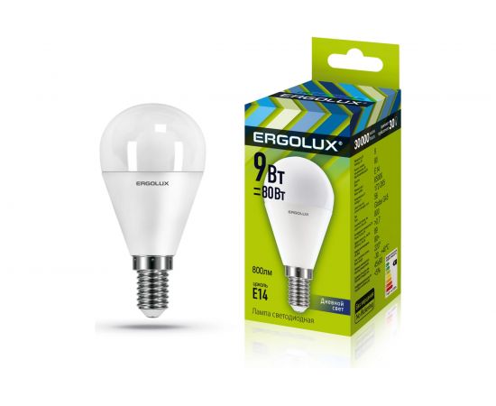 Электрическая светодиодная лампа Ergolux LED-G45-9W-E14-6K 9Вт E14 6500K 172-265В 13175 