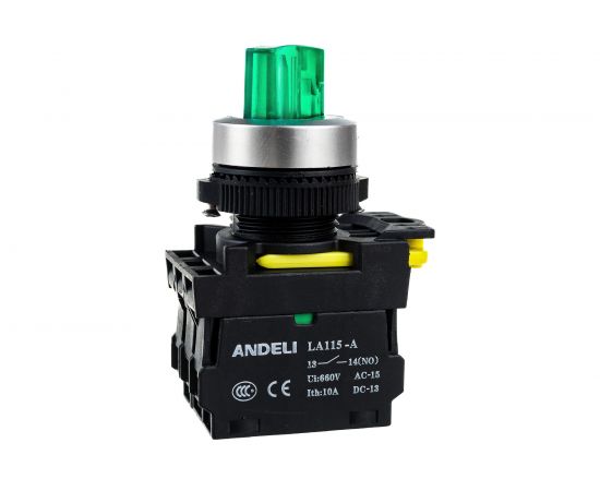 Переключатель ANDELI LA115-A5-11XD/G с подсветкой, с фиксацией, зеленый, LED, 220В ADL10-203 – изображение 3