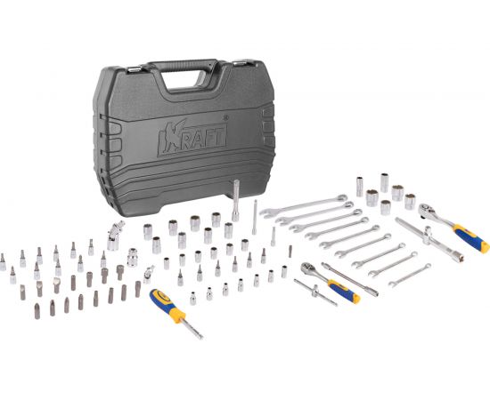 Набор инструмента 1/2 Dr и 1/4 Dr 82 предметов с 12 гранными головками KRAFT KT 700681 – изображение 3