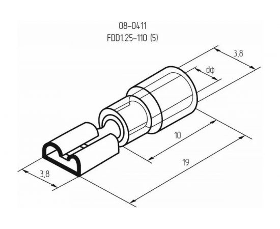 Плоская изолированная клемма REXANT гнездо 3.8мм 0.5-1.5кв.мм/РПИм 1,25-250 08-0411 – изображение 5
