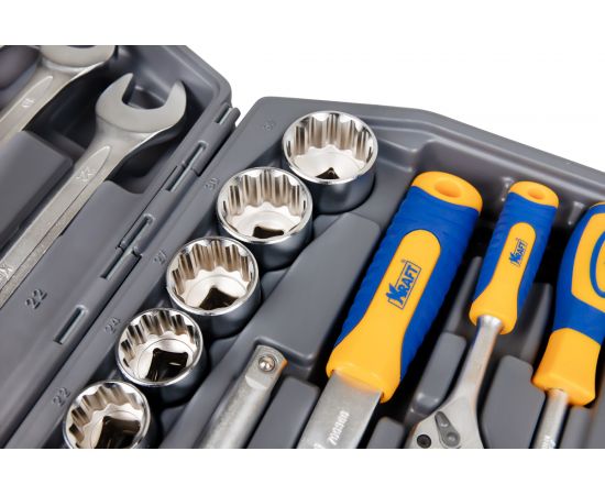 Набор инструмента 1/2 Dr и 1/4 Dr 82 предметов с 12 гранными головками KRAFT KT 700681 – изображение 6