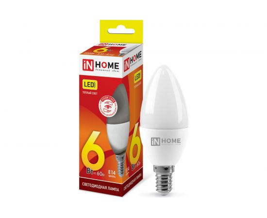 Светодиодная лампа IN HOME LED-СВЕЧА-VC 6Вт 230В Е14 3000К 480Лм 4690612020389 – изображение 6