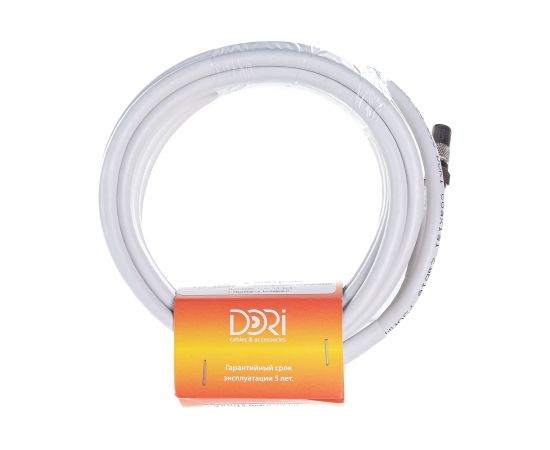 Коаксиальный кабель DORI RG-6 на F-разъёмах 5 м + переходник на TV 40880 